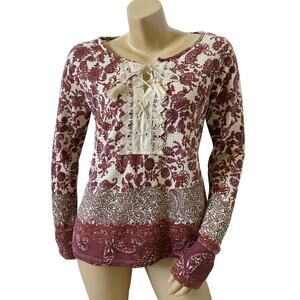 Vintage America Boho Peasant Lace-Up Tunic Long Sleeve NWT Size Medium